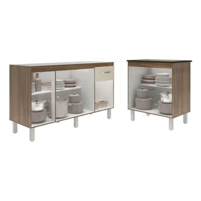 Balcão Armário Gabinete Para Pia 138 Cm Camila E Balcão Para Cooktop 5 Bocas Fran Savana Off White