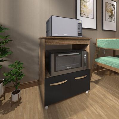 Balcão Armário Gabinete Para Microondas E Forno Elétrico Cozinha Amanda Mobília Decor Savana Preto