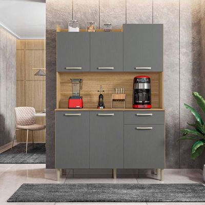 Armário De Cozinha Kit 6 Portas E Genova Kits Paraná Freijó Gris