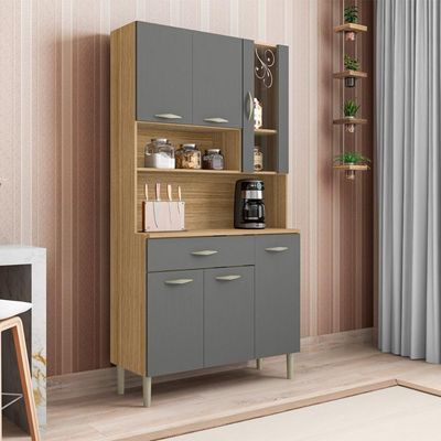 Armário De Cozinha Kit 6 Portas 1 Gaveta Golden Kits Paraná Freijó Gris