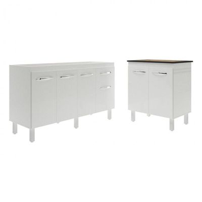 Balcão Armário Gabinete Para Pia 138 Cm Camila E Balcão Para Cooktop 5 Bocas Fran Branco