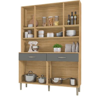 Armário De Cozinha Kit 8 Portas 2 Gavetas Golden Kits Paraná Freijó Gris