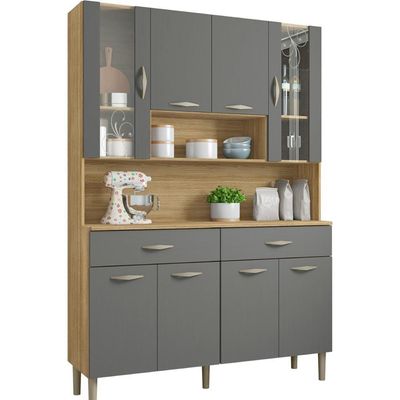 Armário De Cozinha Kit 8 Portas 2 Gavetas Golden Kits Paraná Freijó Gris