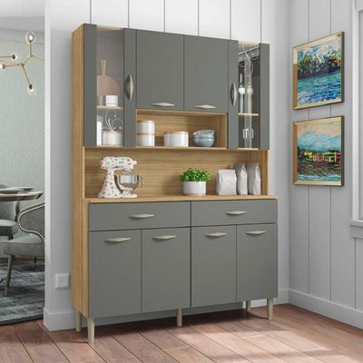 Armário De Cozinha Kit 8 Portas 2 Gavetas Golden Kits Paraná Freijó Gris