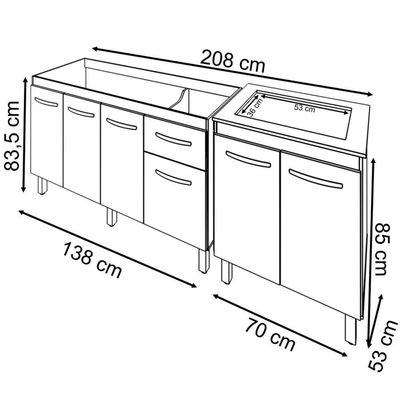 Balcão Armário Gabinete Para Pia 138 Cm Camila E Balcão Fran Para Cooktop 4 Bocas Savana Off White