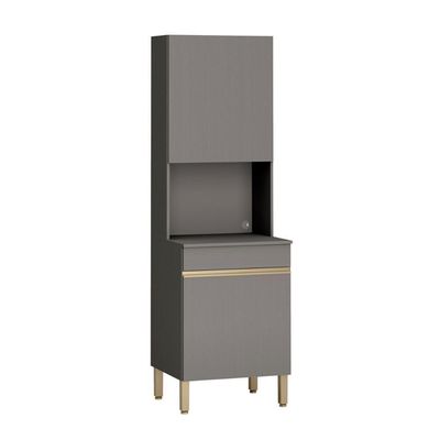 Armário De Cozinha Paneleiro 2 Portas Microondas Kits Paraná Cinza Gris Cinza-gris