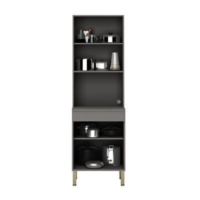 Armário De Cozinha Paneleiro 2 Portas Microondas Kits Paraná Cinza Gris Cinza-gris