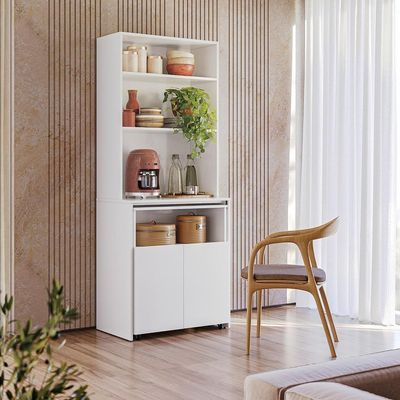 Armario Bancada De Cozinha Retrátil Com Mesa E 2 Portas Duo Kits Paraná Branco