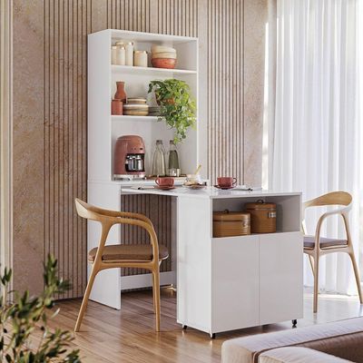 Armario Bancada De Cozinha Retrátil Com Mesa E 2 Portas Duo Kits Paraná Branco