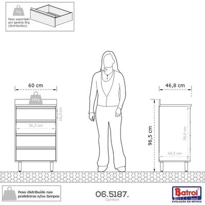 Balcão De Cozinha 4 Gavetas Confort Cinamomo Off White Batro Cinamomo Com Off White