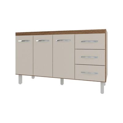 Balcão Armário Cozinha Gabinete Pia De 140 Cm Carine Com 3 Portas E 3 Gavetas Off White