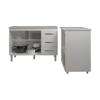 Balcão Armário Gabinete Bruna 118 Cm Com Tampo Tampão E Balcão Amanda Para Forno E Microondas Branco