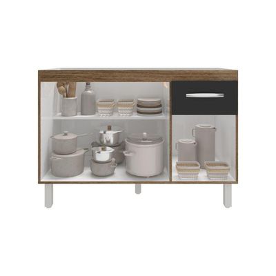 Balcão Armário Gabinete Para Pia De Cozinha 118 Cm Aline 3 Portas E 1 Gaveta Preto
