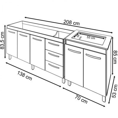 Balcão Cozinha Gabinete Para Pia 138 Cm Carine E Balcão Para Cooktop 4 Bocas Fran Savana Off White