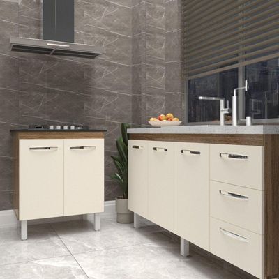 Balcão Cozinha Gabinete Para Pia 138 Cm Carine E Balcão Para Cooktop 4 Bocas Fran Savana Off White