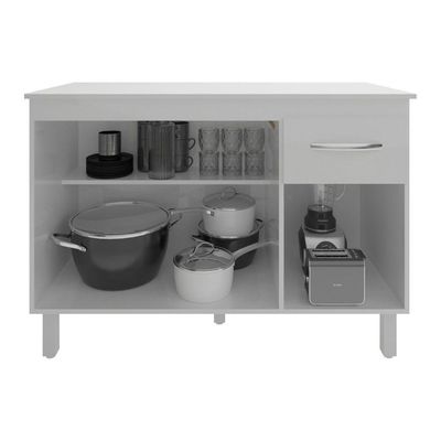 Balcão Gabinete Para Pia 118 Cm Cozinha Aline Branco Com Tampo Tampão 120 Cm Branco
