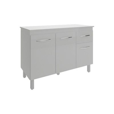 Balcão Gabinete Para Pia 118 Cm Cozinha Aline Branco Com Tampo Tampão 120 Cm Branco