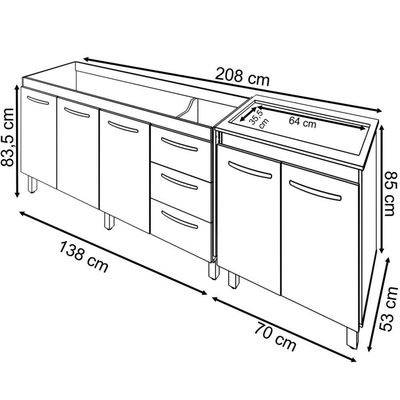 Balcão Cozinha Gabinete Para Pia 138 Cm Carine E Balcão Fran Para Cooktop 5 Bocas Branco