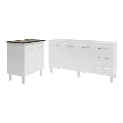 Balcão Cozinha Gabinete Para Pia 138 Cm Carine E Balcão Fran Para Cooktop 5 Bocas Branco