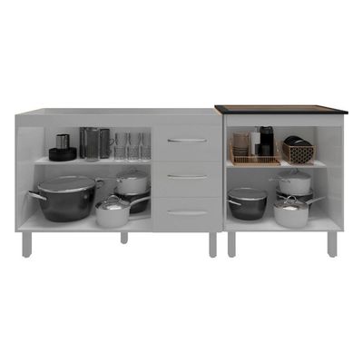 Armário Cozinha Gabinete Pia De 120 Cm Bruna E Balcão Fran Para Cooktop 5 Bocas Branco