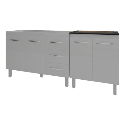 Armário Cozinha Gabinete Pia De 120 Cm Bruna E Balcão Fran Para Cooktop 4 Bocas Branco