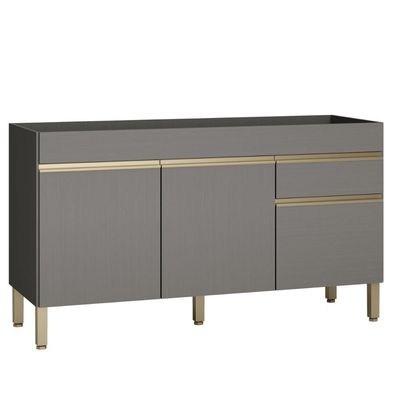 Balcão Gabinete De Pia 150 Cm 3 Portas Sem Tampo Kits Paraná Cinza Gris Cinza-gris