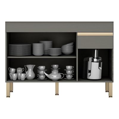 Balcão Gabinete De Pia 120 Cm 3 Portas Sem Tampo Kits Paraná Cinza Gris Cinza-gris