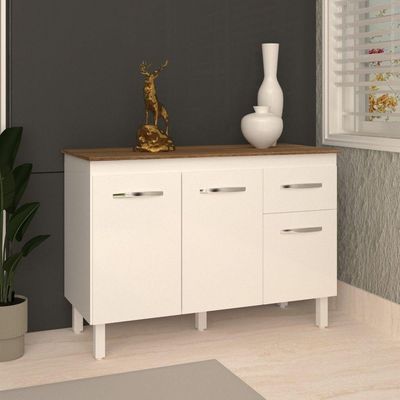 Balcão Gabinete Para Pia 118 Cm Cozinha Aline Branco Com Tampo Tampão 120 Cm Savana