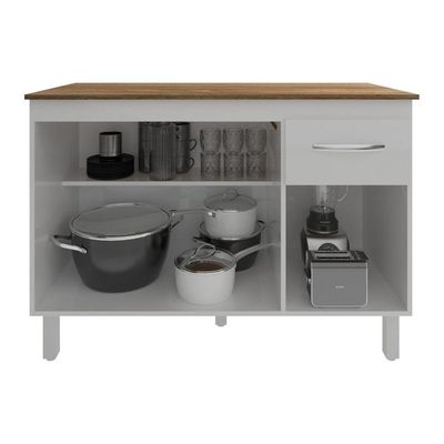 Balcão Gabinete Para Pia 118 Cm Cozinha Aline Branco Com Tampo Tampão 120 Cm Savana