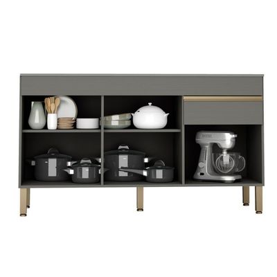 Balcão Gabinete De Pia 150 Cm 3 Portas Com Tampo Kits Paraná Cinza Gris Cinza-gris