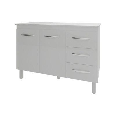 Balcão Gabinete Para Pia 118 Cm Cozinha Bruna Branco Com Tampo Tampão 120 Cm Branco