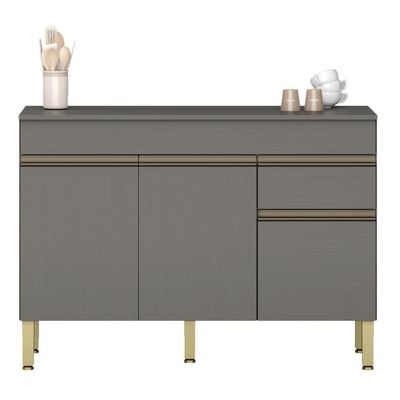 Balcão Gabinete De Pia 120 Cm 3 Portas Com Tampo Kits Paraná Cinza Gris Cinza-gris