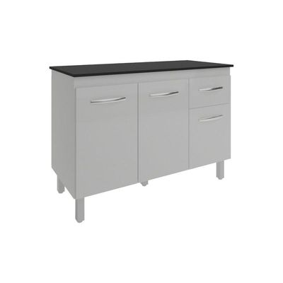 Balcão Gabinete Para Pia 118 Cm Cozinha Aline Branco Com Tampo Tampão 120 Cm Preto