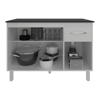 Balcão Gabinete Para Pia 118 Cm Cozinha Aline Branco Com Tampo Tampão 120 Cm Preto