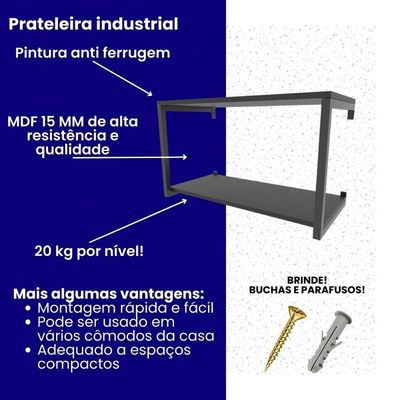 Prateleira Industrial Suspensa Estante Parede Nicho Branca Ferro E Madeira Suporte Pratileira