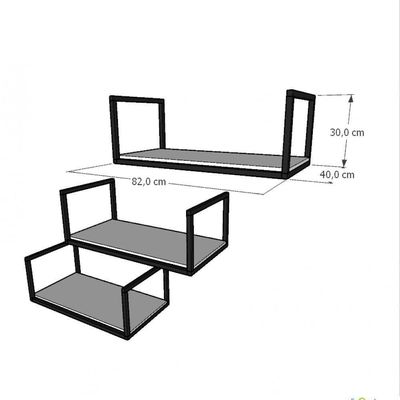 Kit Com 3 Prateleira Industrial Suspensa Parede Nicho Preta Cozinha Escritorio Sala Quarto Infantil
