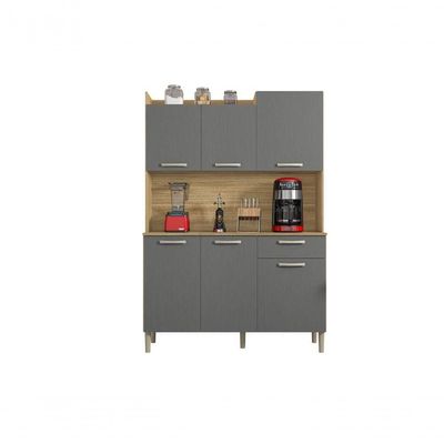 Kit De Cozinha 6 Portas 1 Gaveta Genova Kits Parana Freijó Gris