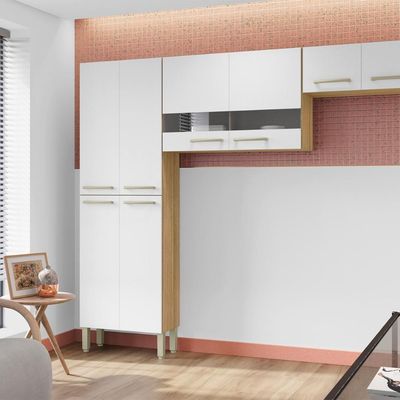 Cozinha Compacta Pequena 8 Portas Nala Kits Paraná Freijó Supremo