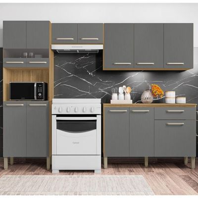Cozinha Completa Compacta 12 Portas Versalhes Kits Paraná Freijó Gris