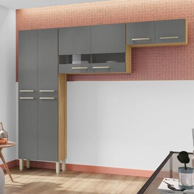 Cozinha Compacta Pequena 8 Portas Nala Kits Paraná Freijó Gris