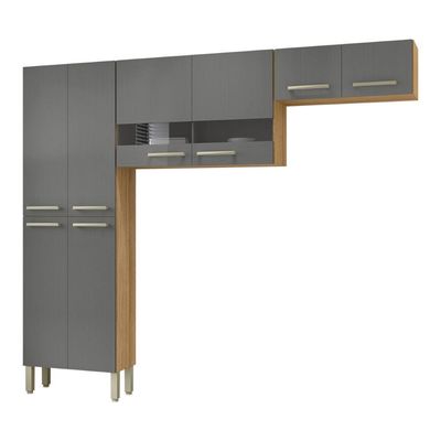 Cozinha Compacta Pequena 8 Portas Nala Kits Paraná Freijó Gris