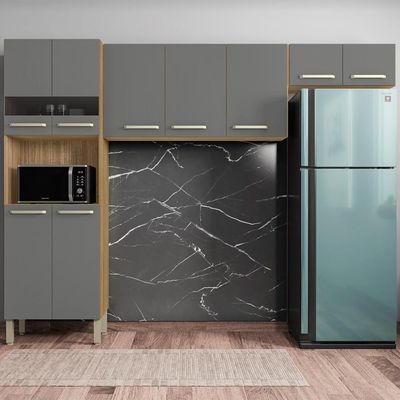 Cozinha Compacta Pequena 9 Portas Versalhes Kits Paraná Freijó Gris