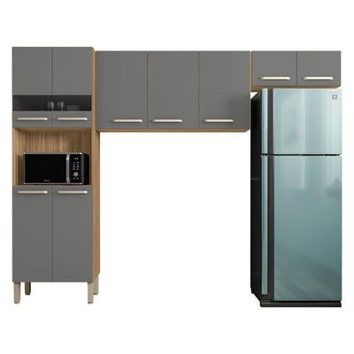 Cozinha Compacta Pequena 9 Portas Versalhes Kits Paraná Freijó Gris
