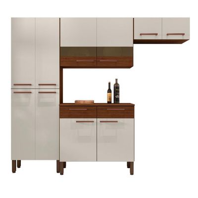 Cozinha Completa Compacta 10 Portas Nala Kits Paraná Nogueira Off White Ripado