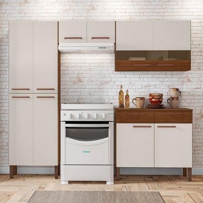 Cozinha Completa Compacta 10 Portas Nala Kits Paraná Nogueira Off White Ripado