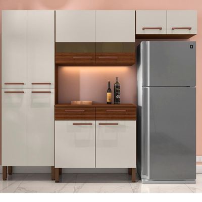 Cozinha Completa Compacta 10 Portas Nala Kits Paraná Nogueira Off White Ripado