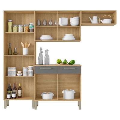 Cozinha Completa Compacta 10 Portas Nala Kits Paraná Freijó Gris