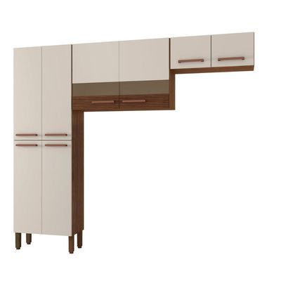 Cozinha Compacta Pequena 8 Portas Nala Kits Paraná Nogueira Off White Ripado