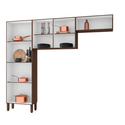 Cozinha Compacta Pequena 8 Portas Nala Kits Paraná Nogueira Off White Ripado