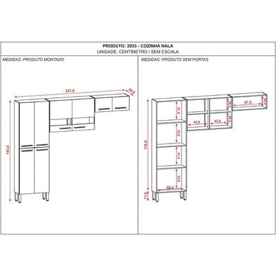 Cozinha Compacta Pequena 8 Portas Nala Kits Paraná Nogueira Off White Ripado
